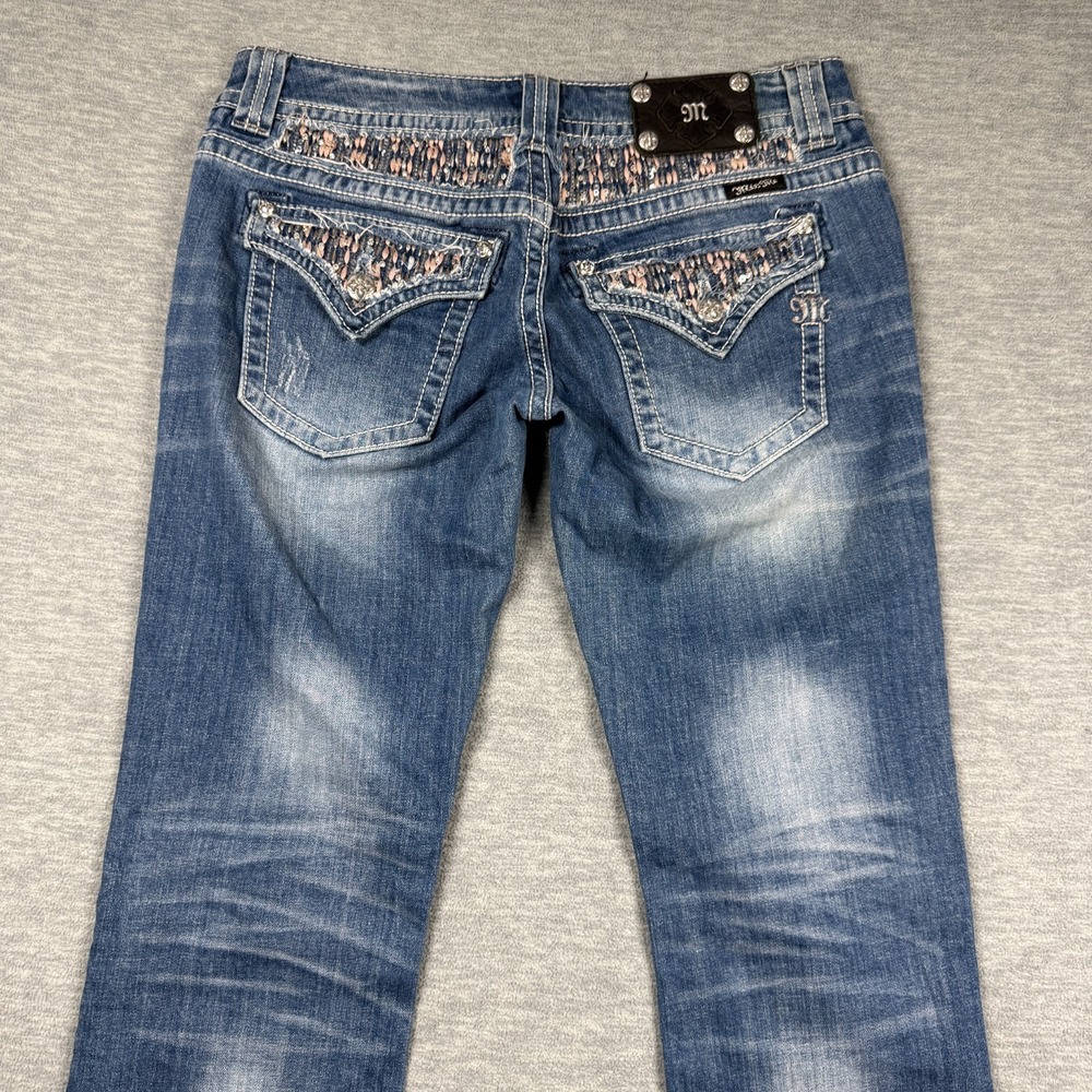 Miss Me Jeans Womens 29 Blue Bootcut JP6095B2 Distressed Embellished Pocket Deni